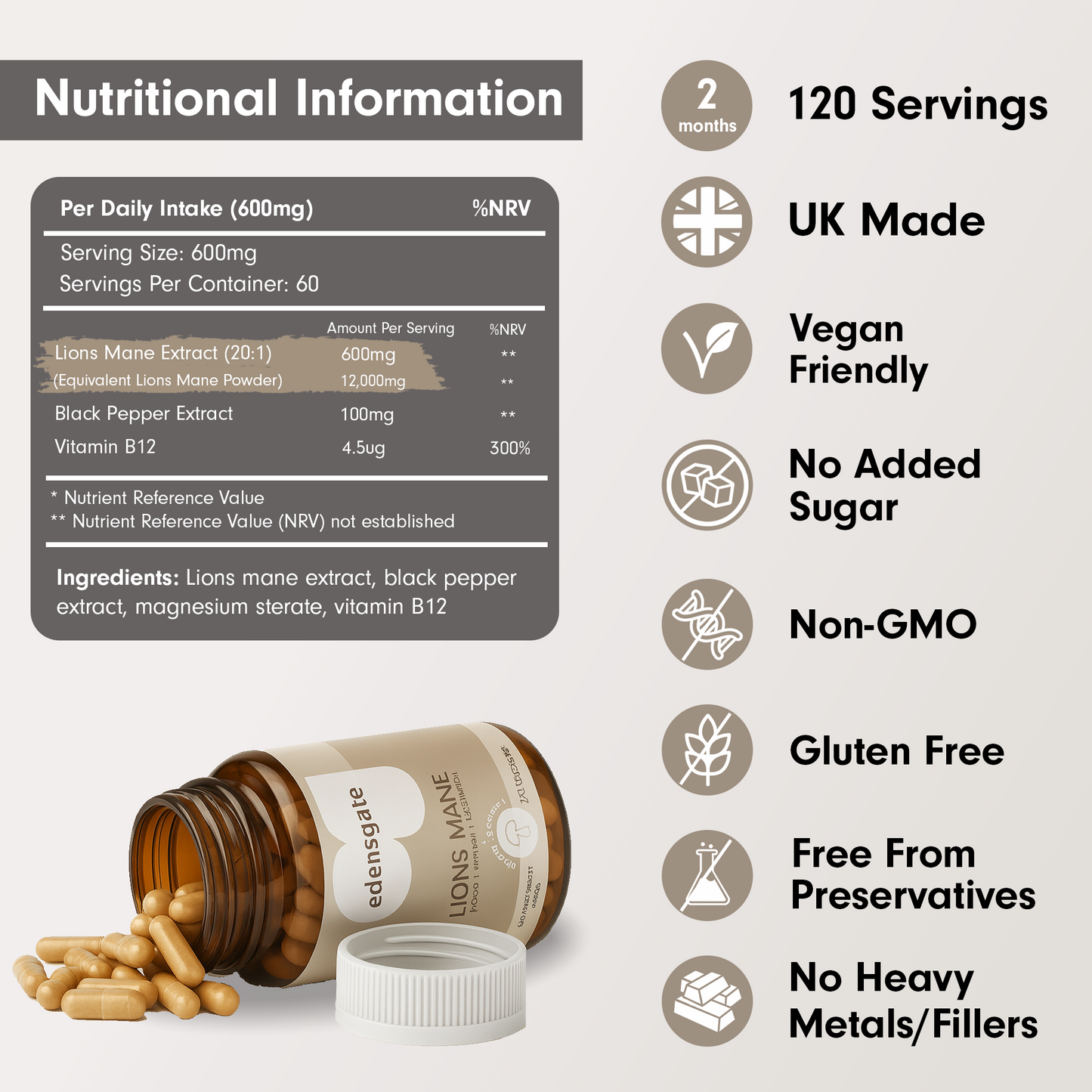 Lions Mane Mushroom Capsules - 120